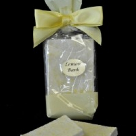 Lemon Bark in a clear and yellow cello bag closed with a yellow satin bow